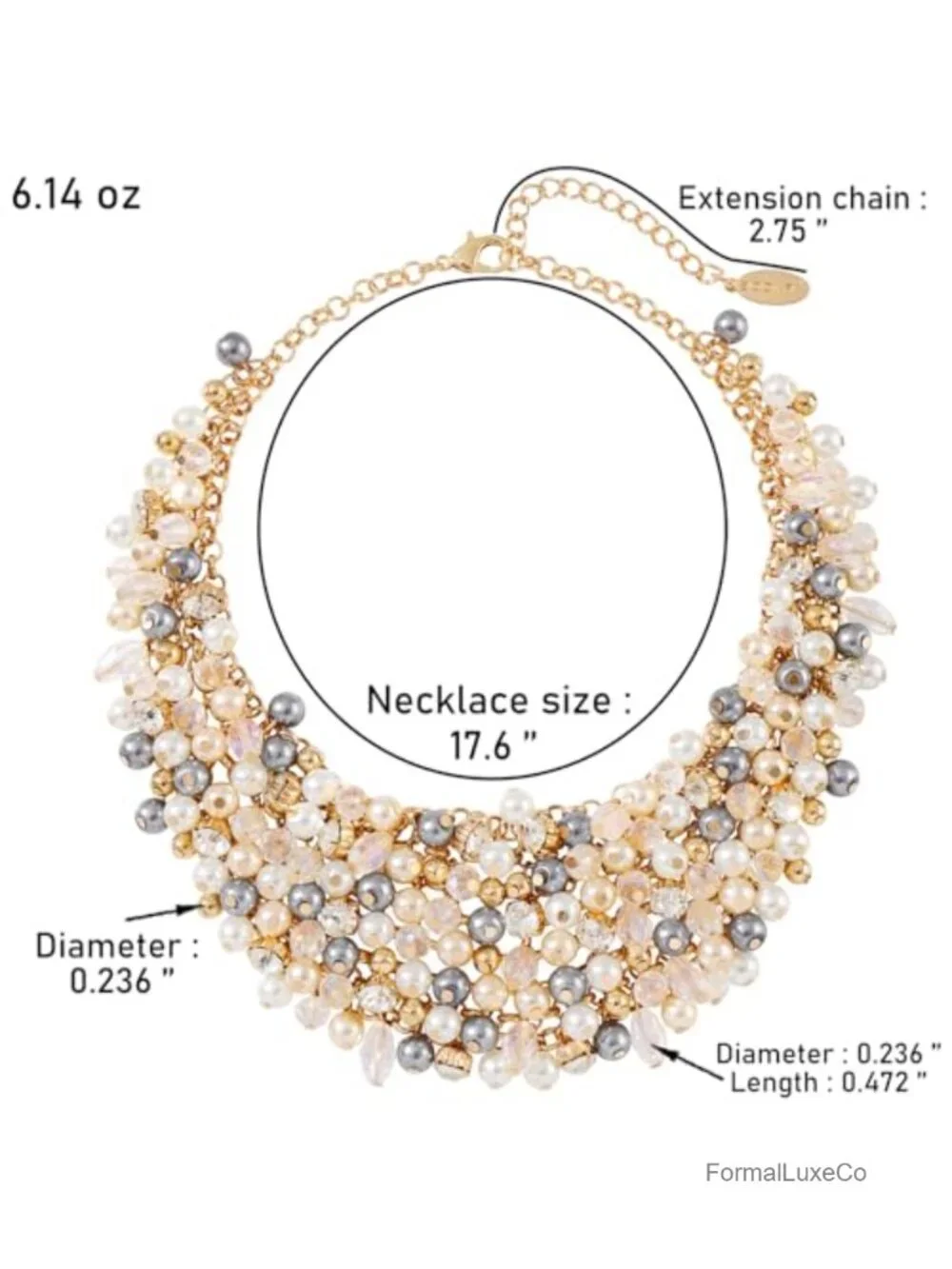 Acrylic Bead Rhinestone Chunky Collar Necklace 18